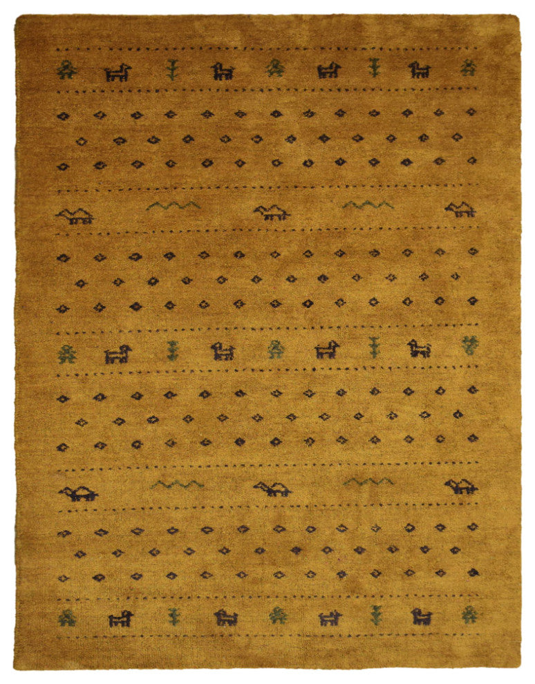 HAND KNOTTED LOOM SILK ECO-FRIENDLY AREA RUGS -5'x8',Rectangle,Gold,Contemporary