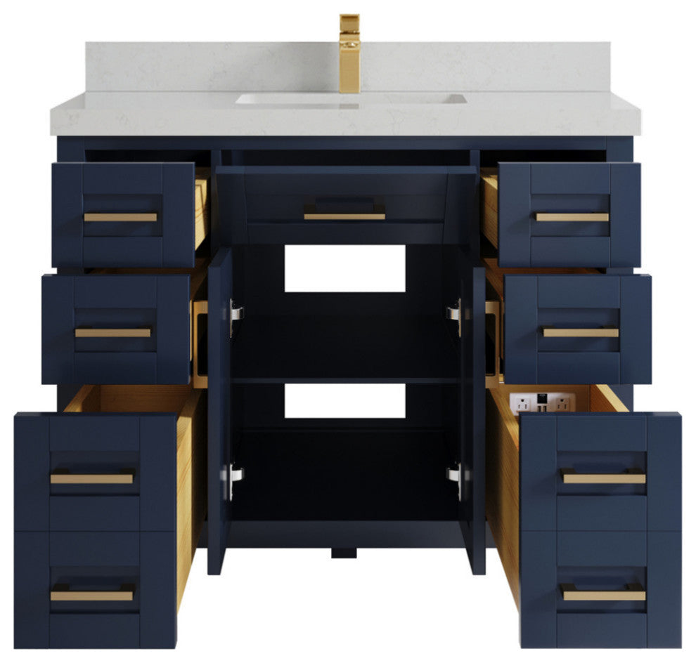 Cambridge 42 Single Sink Bath Vanity in Hale Navy Blue 2" Carrara Quartz