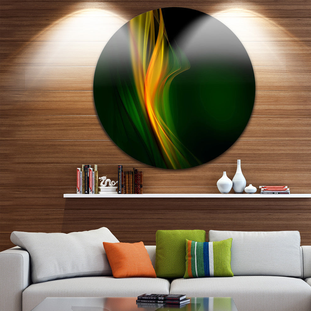 Green Gold Upright Waves, Abstract Digital Art Round Wall Art, 11"