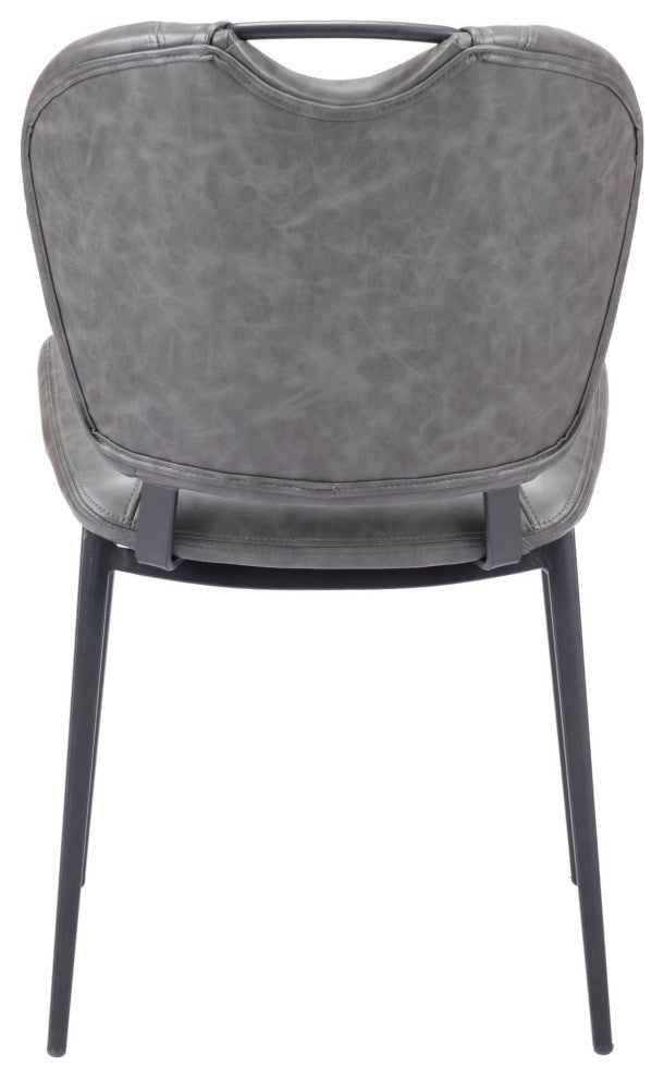 Dining Chair, Set of 2, Faux Vinyl Leather, Steel, Vintage Gray, Black