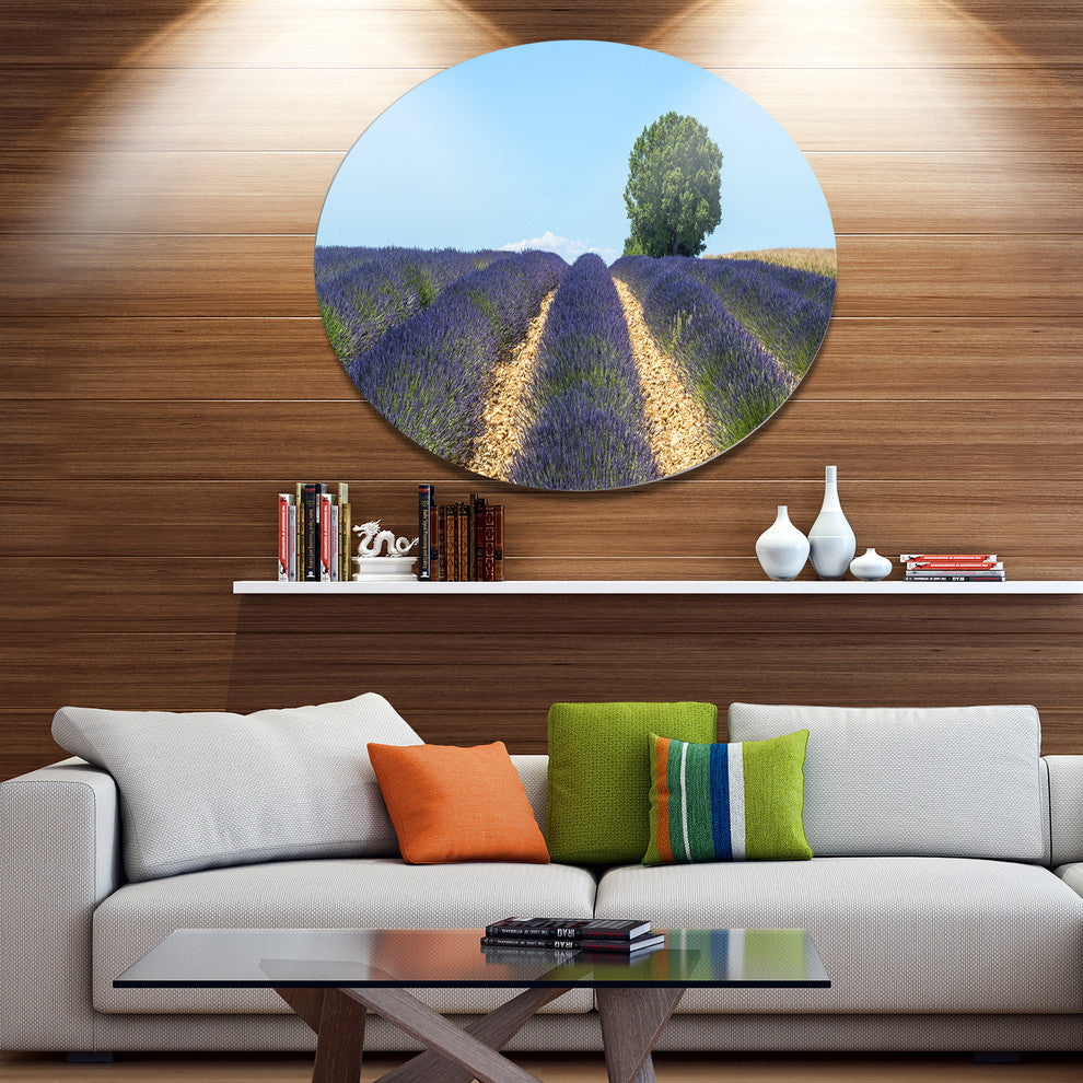 Beautiful Rows Of Lavender In France, Landscape Disc Metal Artwork, 23"