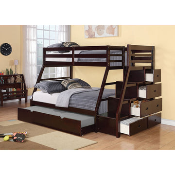 Espresso Finish Twin Over Full Storage Bunk Bed with Trundle