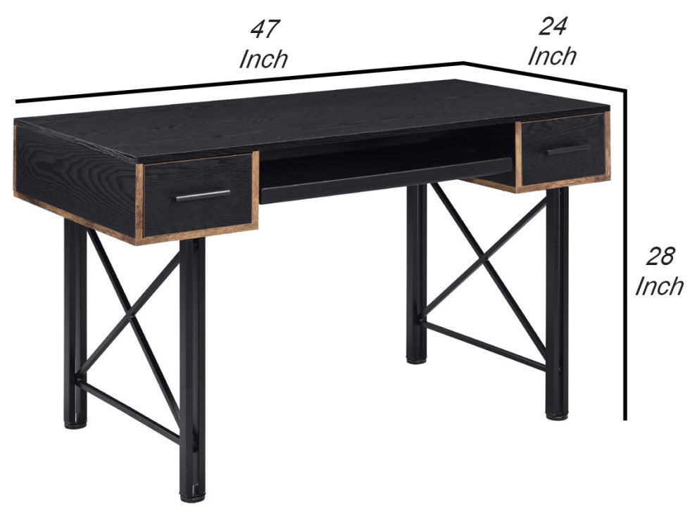 Benzara BM250324 Computer Desk With 2 Drawers and Keyboard Tray, Black