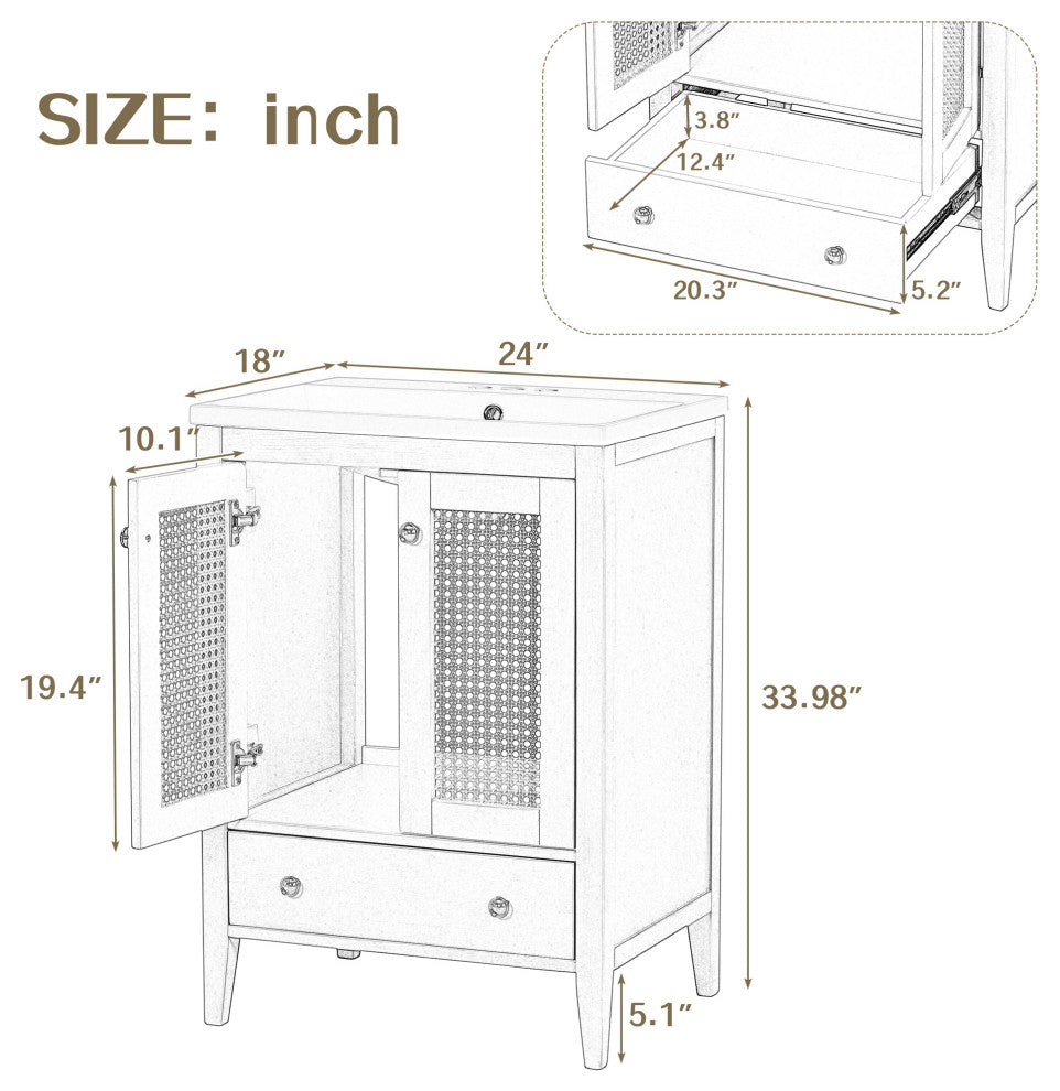 MDF Freestanding Bathroom Vanity Set with Drawer,Doors and Integrated Sink