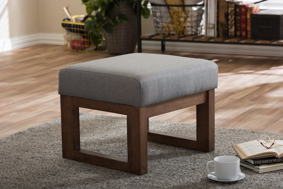 Yashiya Gray Fabric Upholstered Ottoman Stool