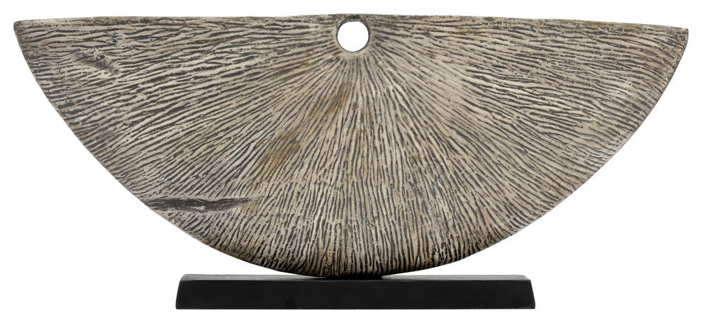 Metal, 13"H Corrugated Half Circle Sculpture, Ivory
