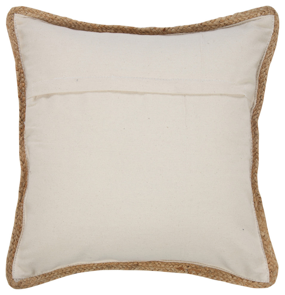 Coral Pink and White Striped Jute Bordered Throw Pillow