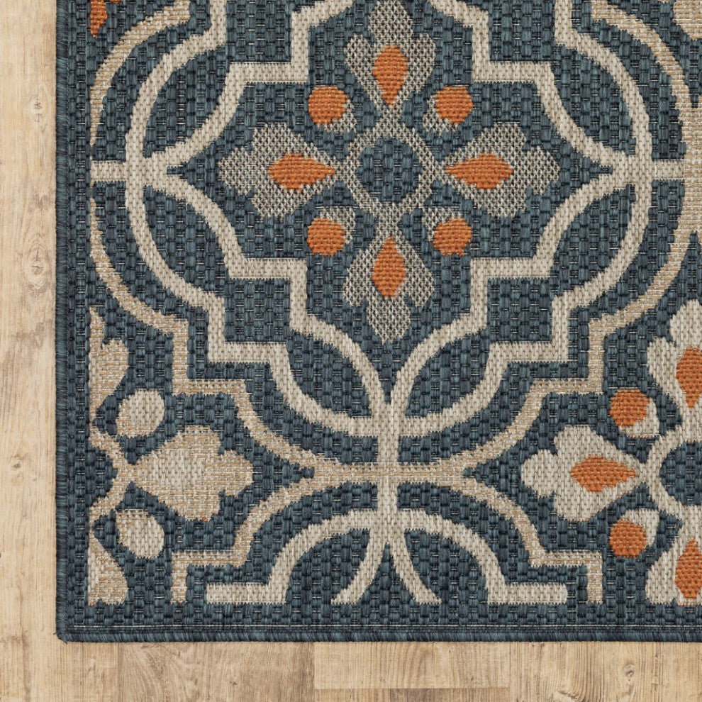 5' x 7' Blue and Orange Moroccan Indoor Outdoor Area Rug