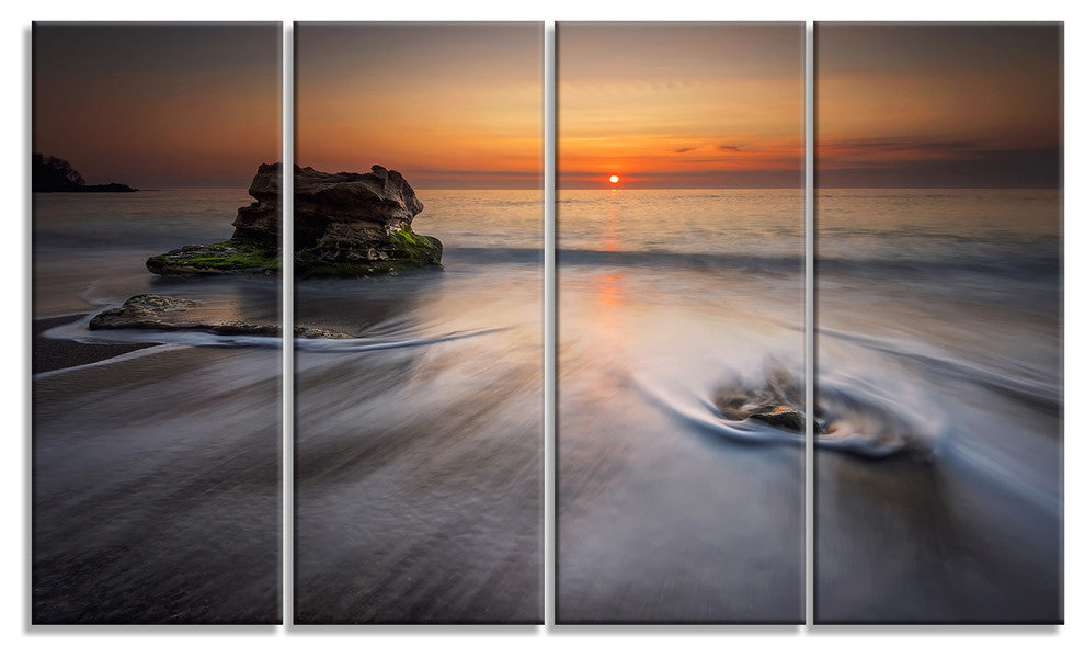 "Stormy Sea With Rushing White Waves" Beach Canvas Wall Art, 4 Panels, 48"x28"