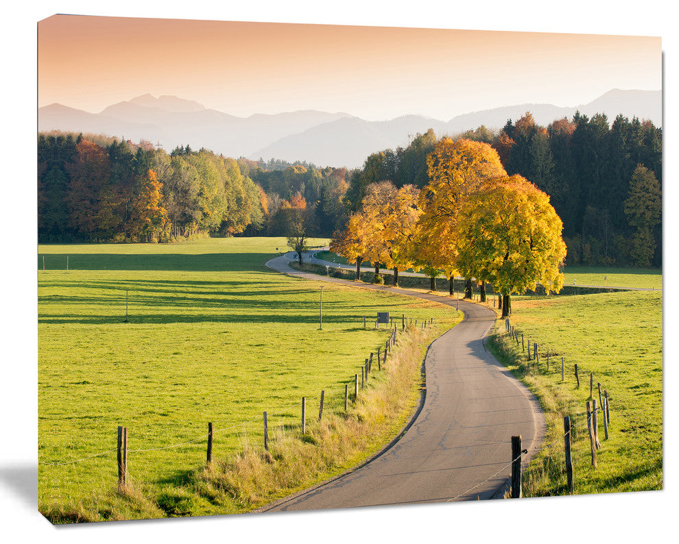 Winding Country Road in the Fall, Landscape Canvas Art Print, 20"x12"