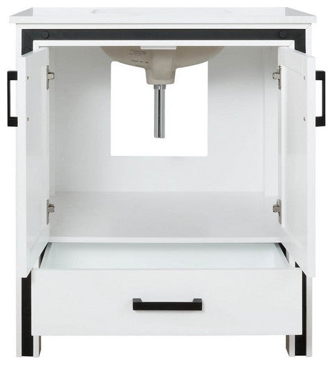 Ziva White 30" Single Vanity, Cultured Marble Top, White Square Sink