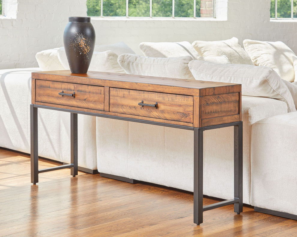 60" Wide Console Table With 2 Drawers, Antique Brown