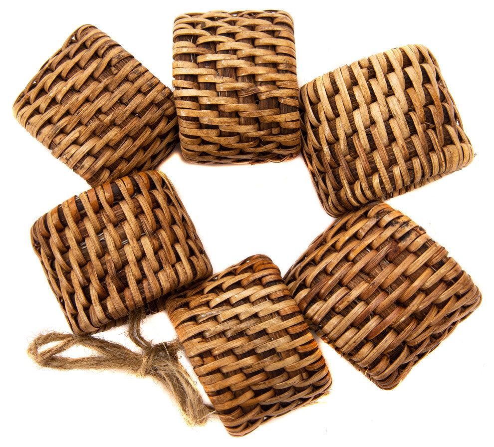 Artifacts Rattan Oval Napkin Rings 6 Piece Set, Honey Brown