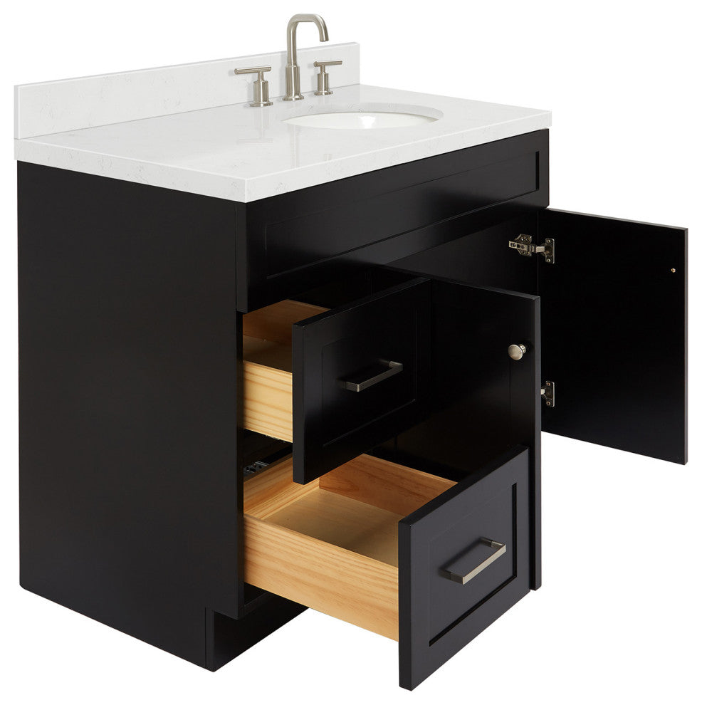 Ariel Hamlet 42" Single Right Oval Sink Bathroom Vanity, Carrara Quartz