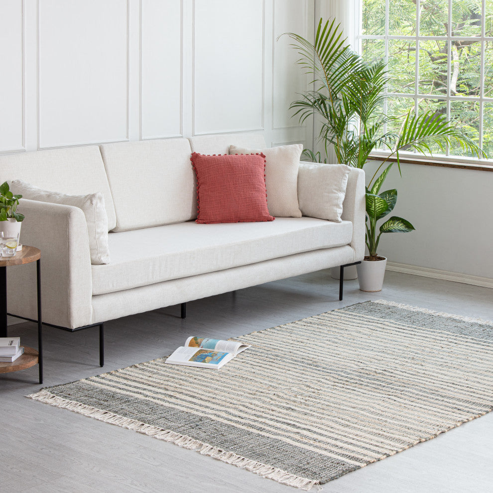 4' x 6' Coronado Gray and Natural Stripe Flatweave Area Rug