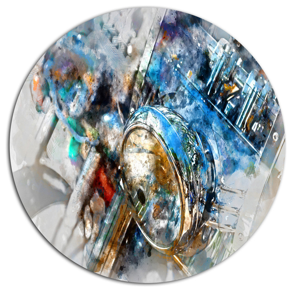 Motorcycle Headlight Watercolor, Modern Disc Metal Wall Art, 11"