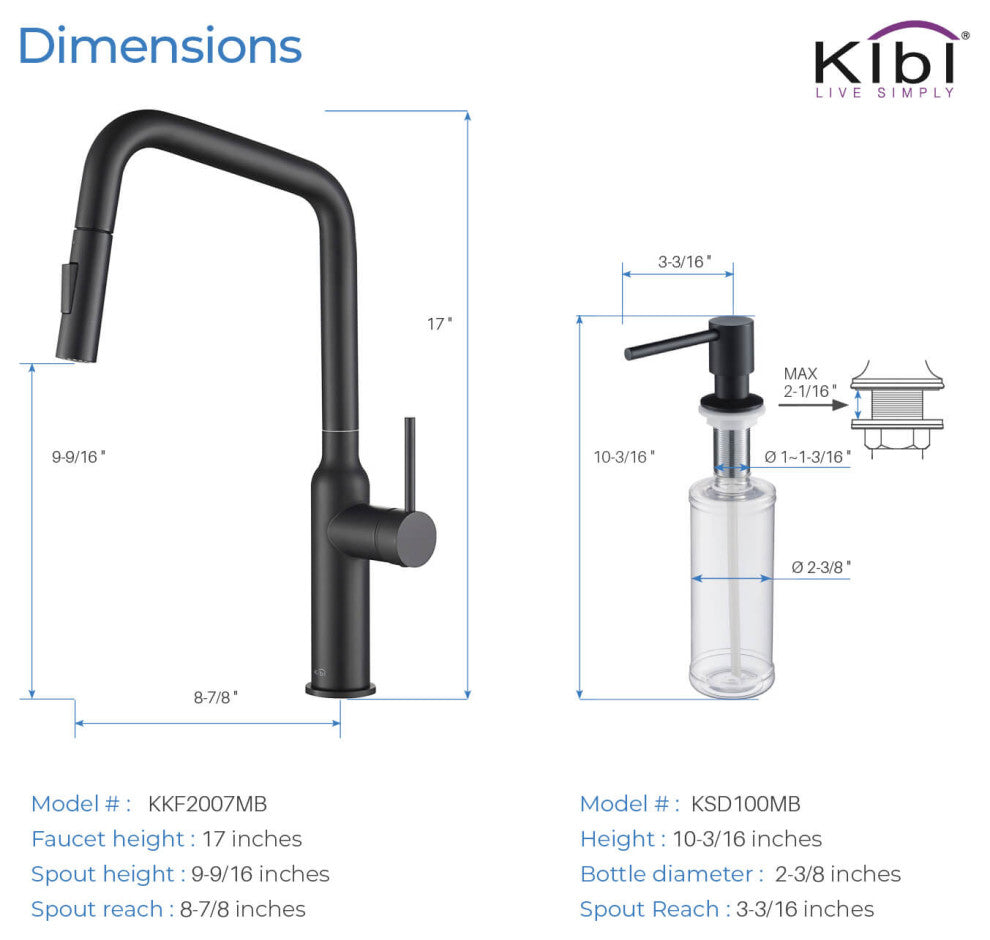 Macon Single Handle Pull Down Kitchen Faucet, Matte Black, W/ Soap Dispenser
