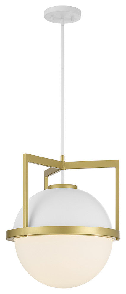 Carlysle 1-Light Pendant, White With Warm Brass Accents