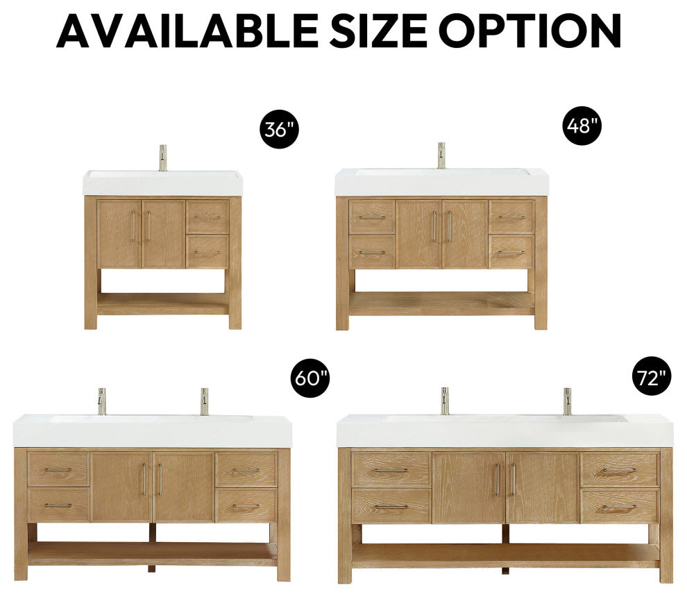 Vera Bath Vanity with Stone Top, Washed Ash Grey, 36", Single Vanity, No Mirror