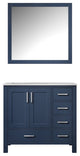 Lexora Home Jacques 36" Carrara Marble Top Single Vanity in Navy Blue