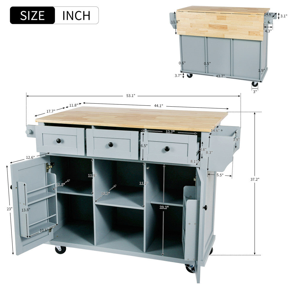 Black/Blue/White MDF Kitchen Cart Multifunctional, Storage Cabinet, Blue