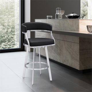 Armen Living Dione 30" Metal & Faux Leather Swivel Bar Stool in Black/Chrome