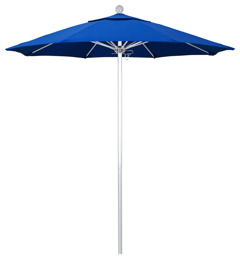 7.5' Silver Anodized Push Lift Aluminum Umbrella, Royal Blue Olefin
