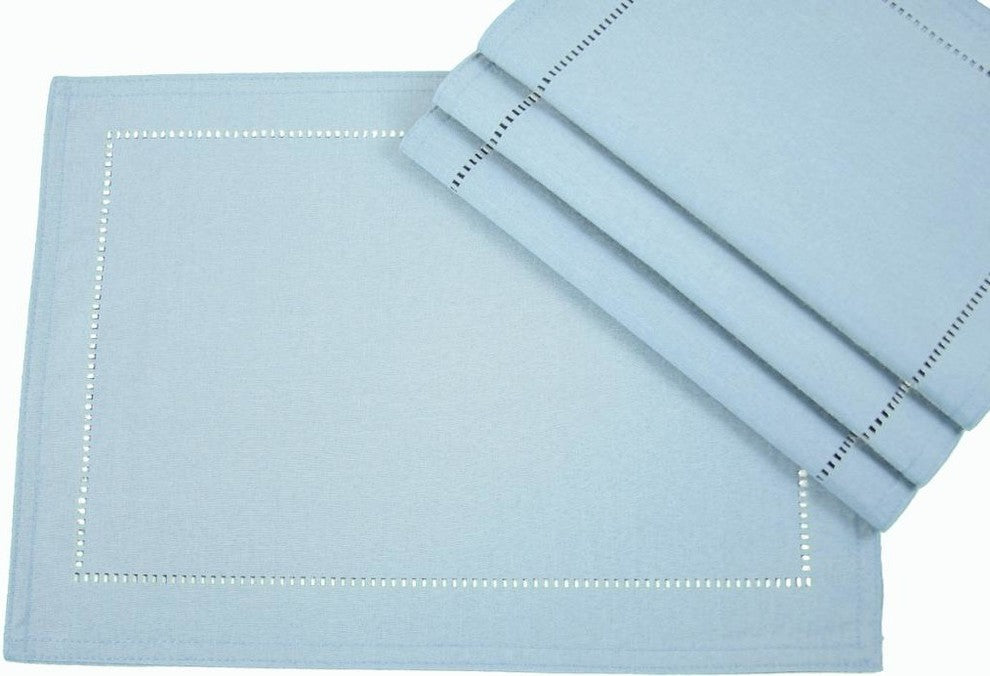 Melrose Easy Care Cutwork Hemstitch 14"x20" Placemat, Teal, Set of 4