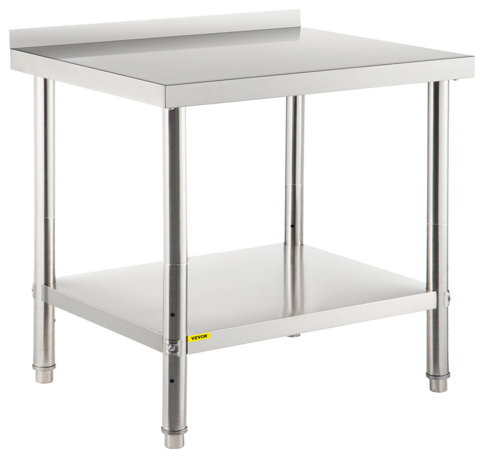 Stainless Steel Prep Table Heavy Duty Metal Worktable w/ Backsplash Undershelf, 36x24x35 Inch