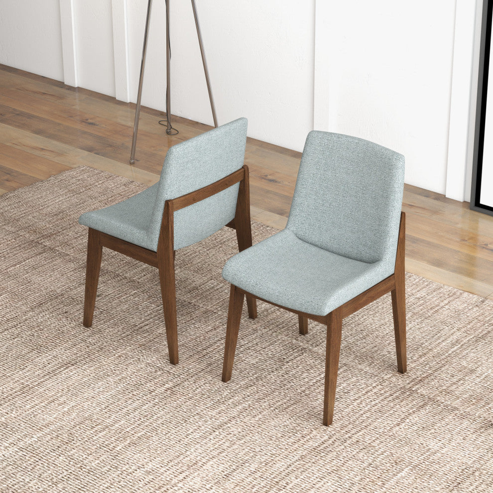 Ohio Midcentury Solid Wood Upholstered Dining Chair, Set of 2, Light Grey