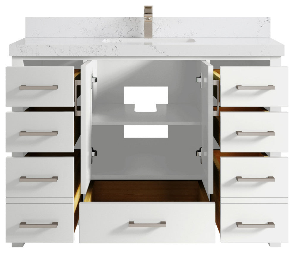 Willow Collections Malibu Vanity, White, Empira Quartz, 48" Single