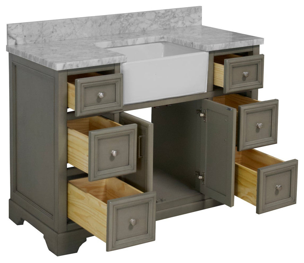 Zelda 48" Bathroom Vanity, Weathered Gray, Carrara Marble