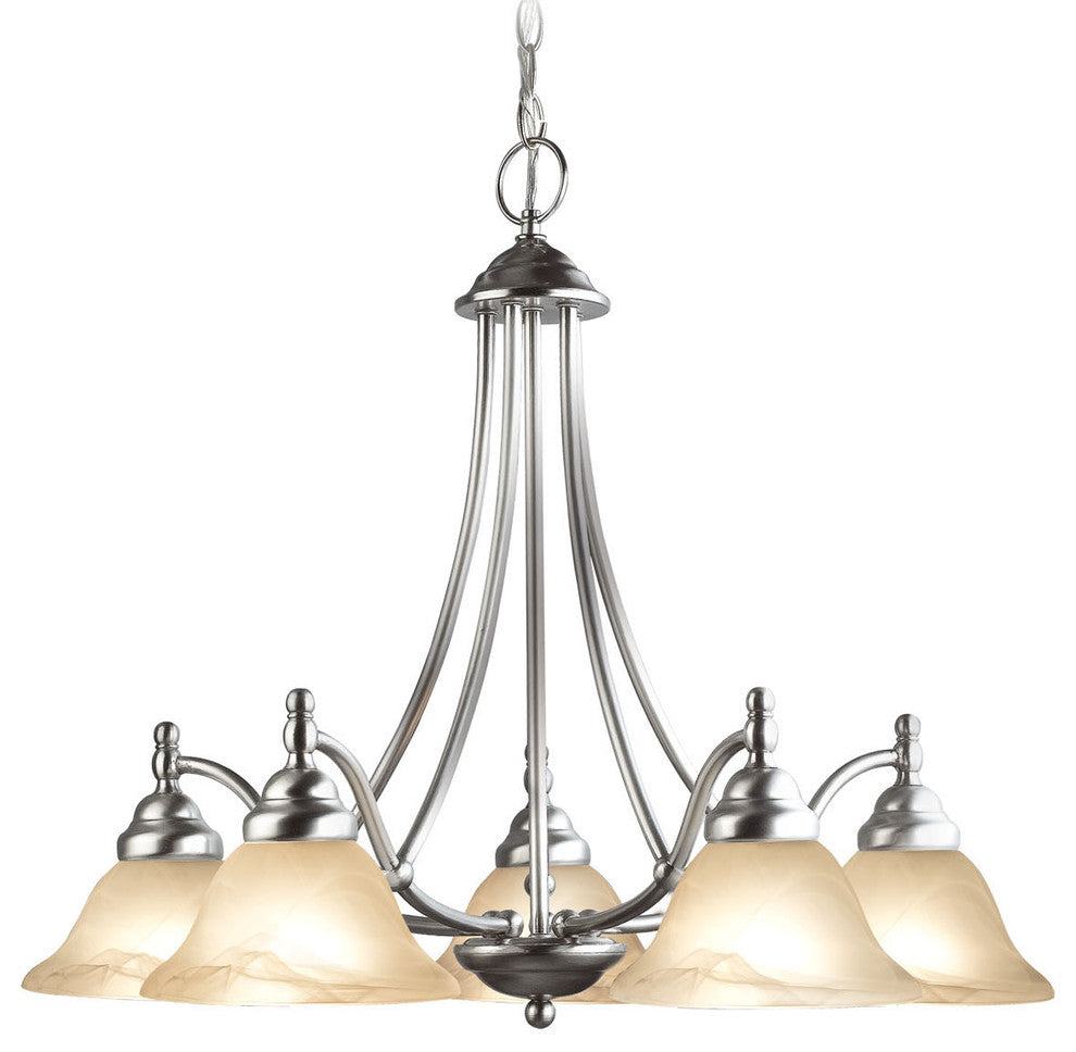 Anson Chandelier, Satin Nickel, 5l - 26"d X 23.5"h, Downward
