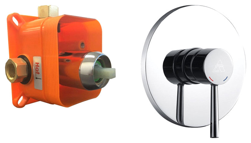 Aqua Rondo 1-Way Rough-In Shower Valve, Cover Plate, Handle, Diverter, Chrome