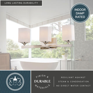 Robey 3-Light Polished Nickel Transitional Bathroom Vanity Fixture White Glass