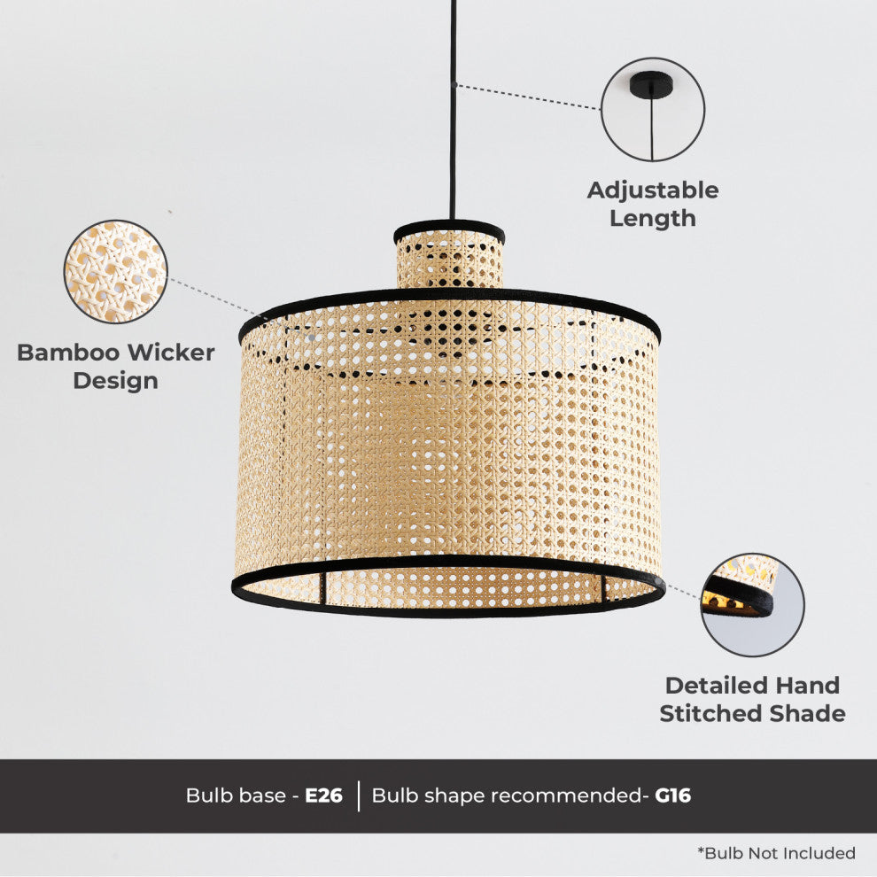 Vidalite Nakuv Rattan And Velvet Pendant Light, Large