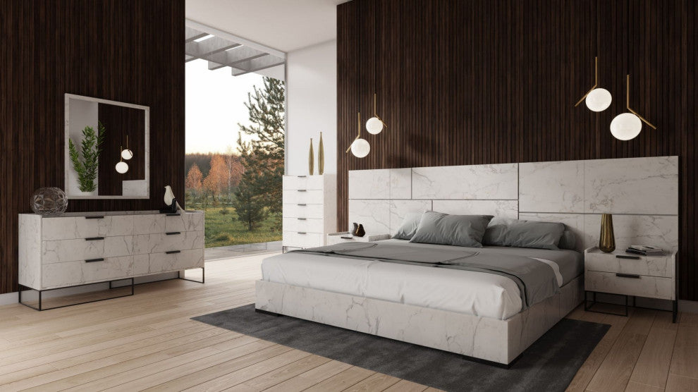 Nova Domus Marbella Italian White Marble Bed With 2 Nightstands, California King