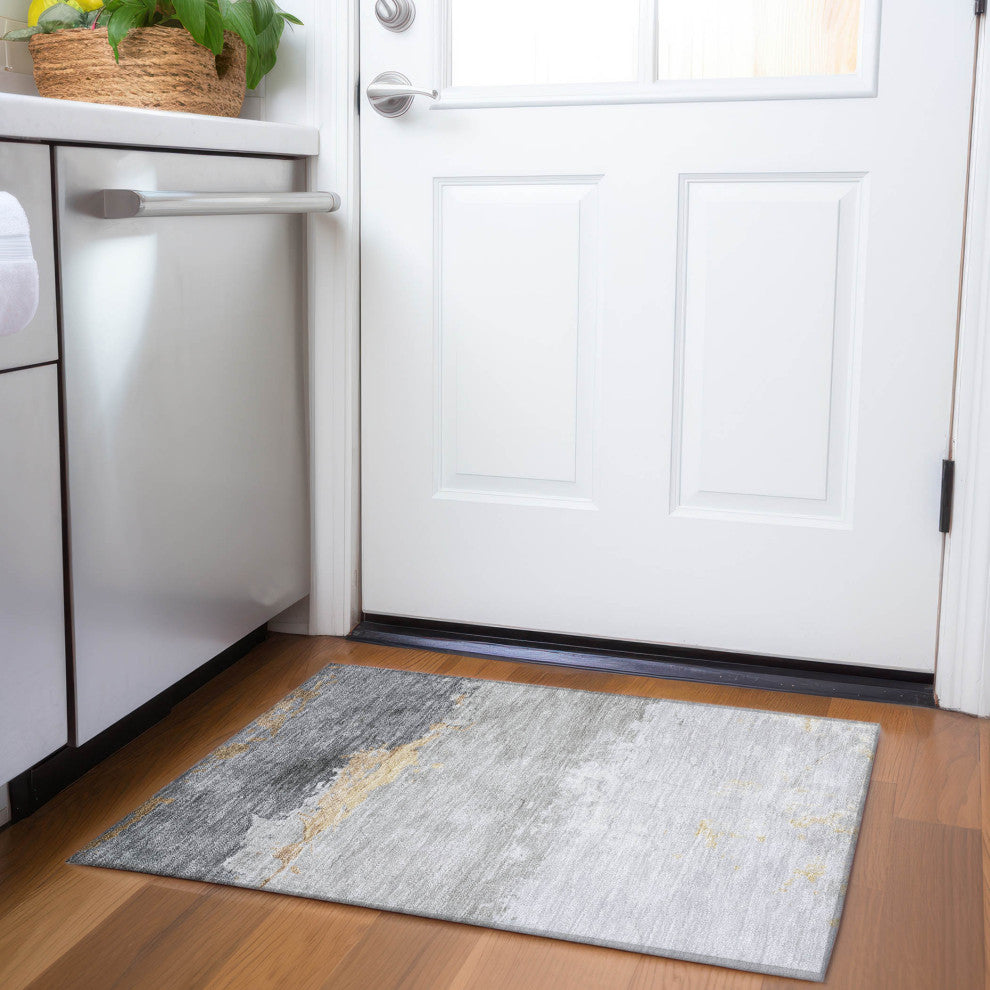 Machine Washable Indoor/Outdoor Chantille ACN1885 Gold 1'8" x 2'6" Rug