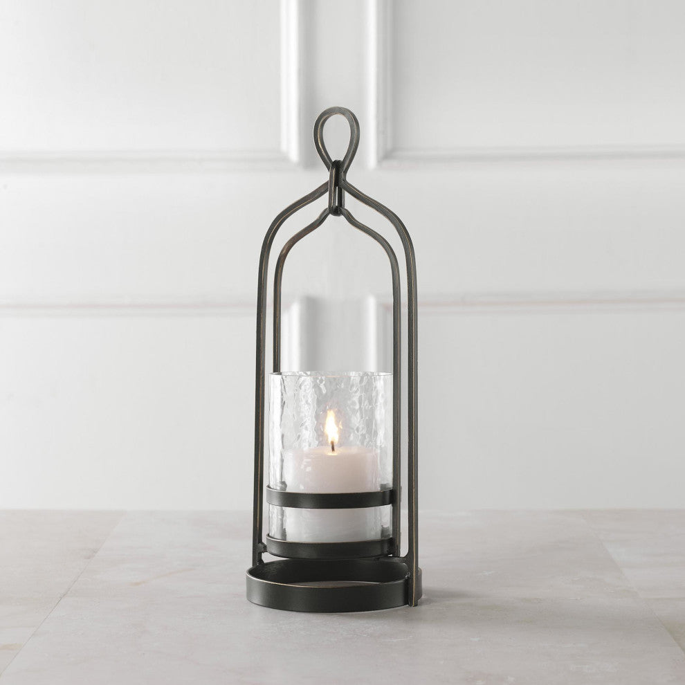 Uttermost 18041 Shepherd Glass and Iron Table Pillar Candle - Dark Bronze /