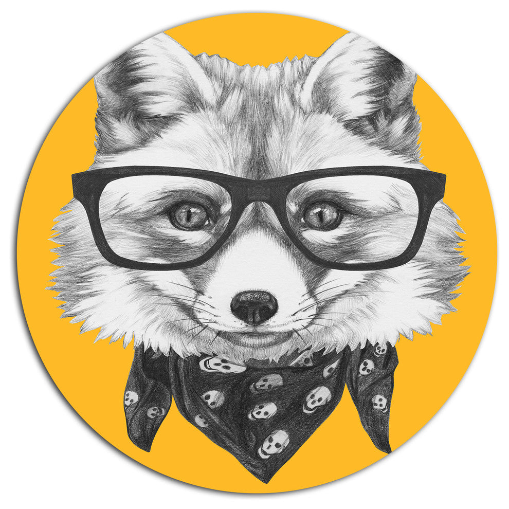 Funny Fox With Formal Glasses, Animal Art Disc Metal Artwork, 36"