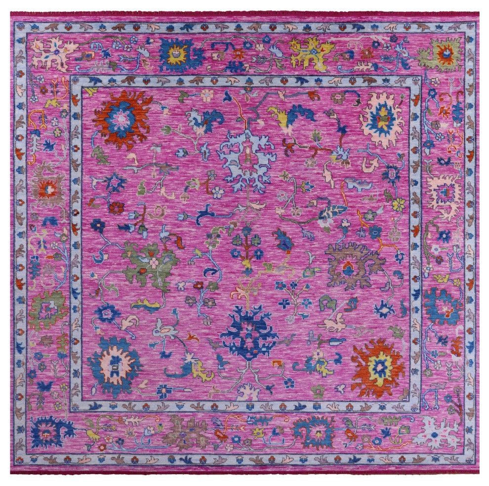 12' Square Hand Knotted Turkish Oushak Wool Rug - Q13547