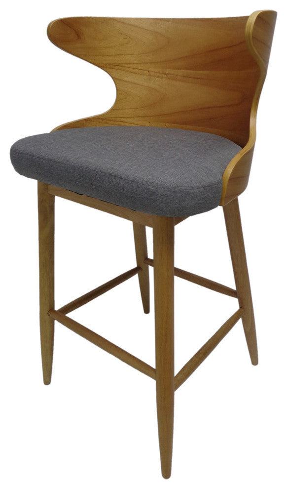GDF Studio Truda Mid Century Modern Fabric Barstools, Set of 2, Light Gray/Natural