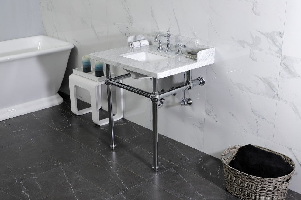 Kingston Brass LMS3030MBSQ1 30" Carrara Marble Console Sink, Legs