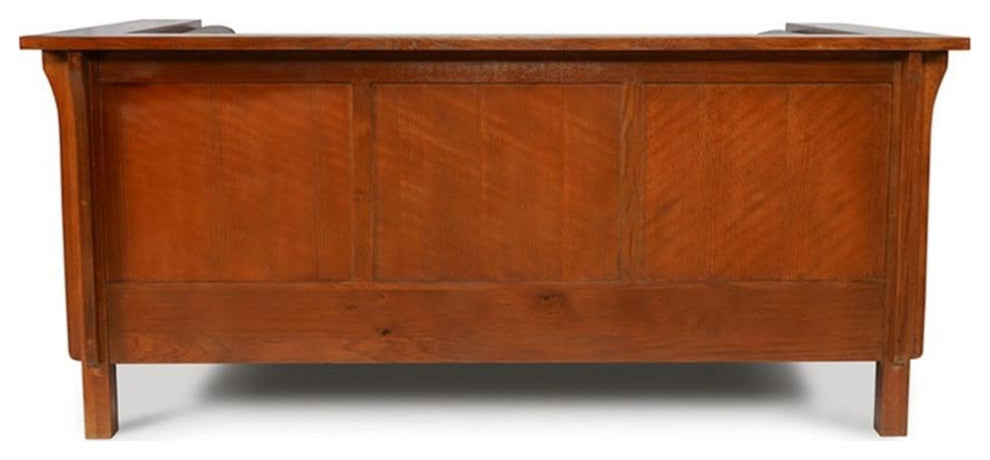 Arts and Crafts / Craftsman Cubic Panel Side Love Seat - Chestnut Brown Leather