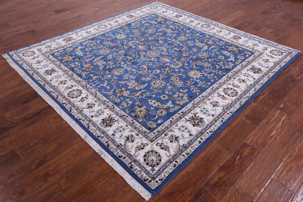 7' Square Wool and Silk Persian Nain Hand Knotted Rug Q11620