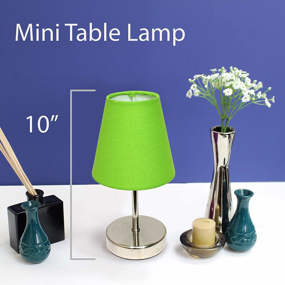 Simple Designs Sand Nickel Mini Basic Table Lamp With Fabric Green Shade