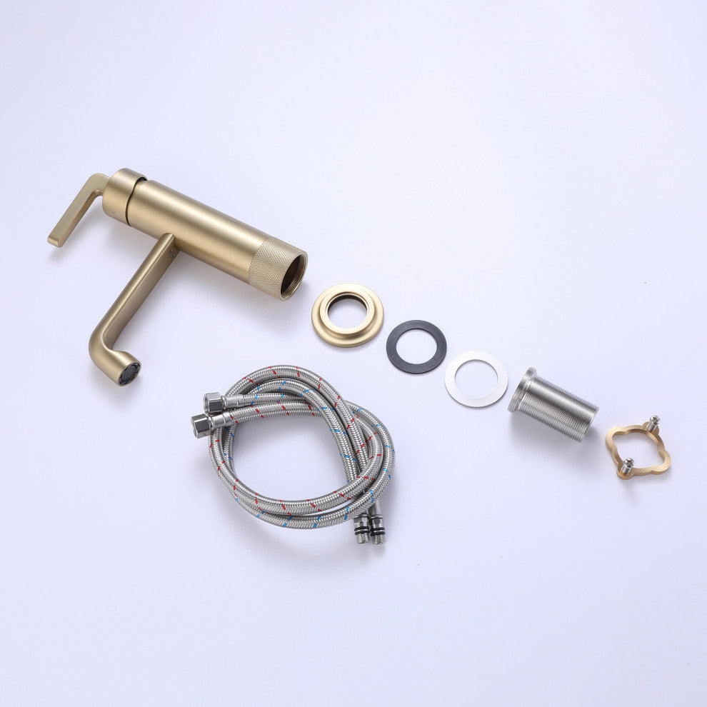 Deck Mounted Single Lever Handle Low-Arc Bathroom Vessel Faucet, Brushed Gold