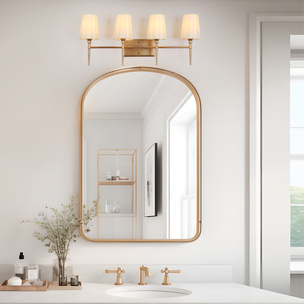 LNC Glod Traditional Bathroom Vanity Light With Fabric Shade, 4 Lights