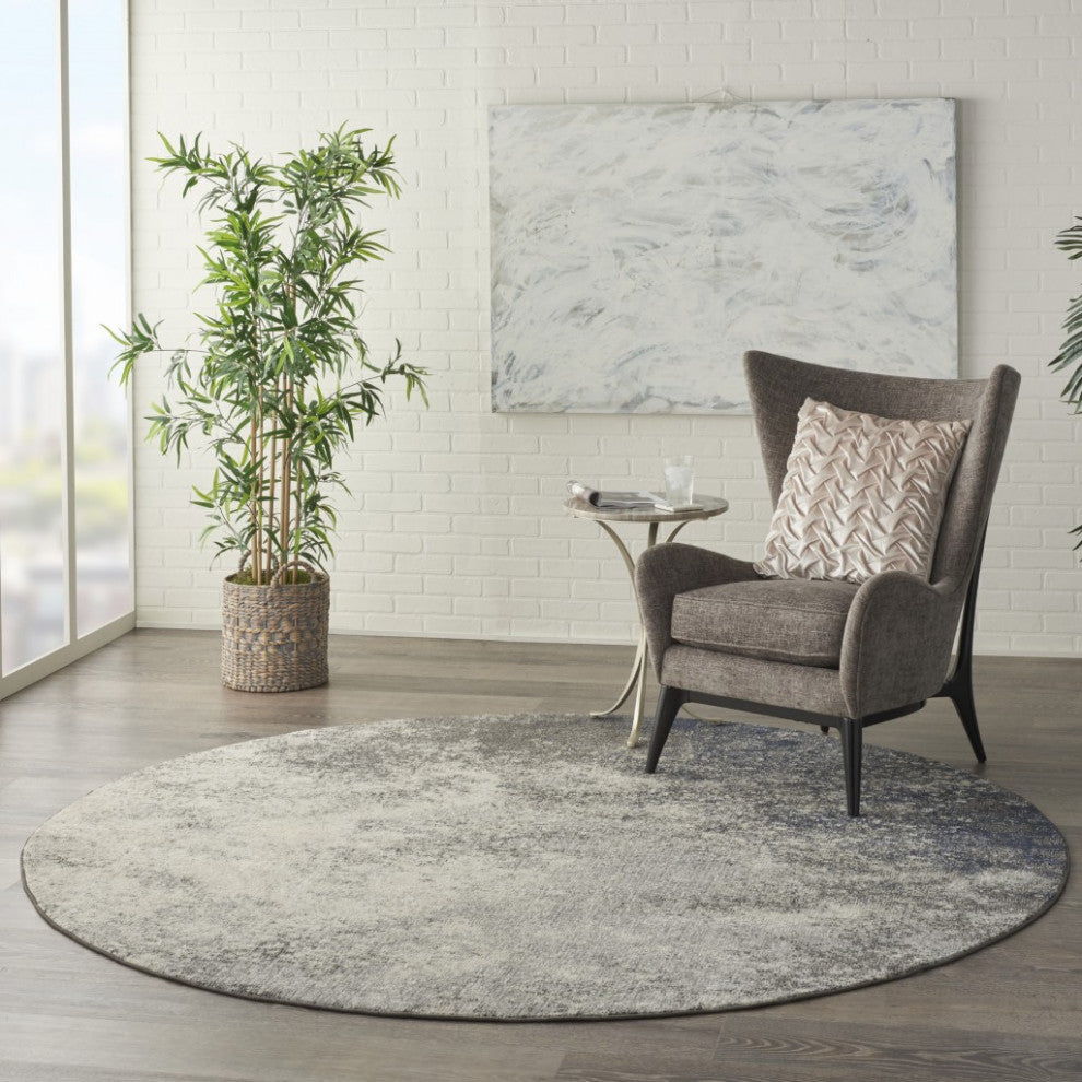8 Round Charcoal and Ivory Abstract Area Rug