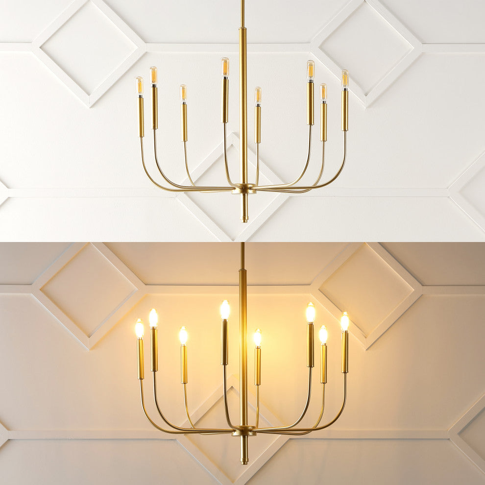 Amoros 27.25" 8-Light Modern Mid-Century Iron LED Chandelier, Gold Painting